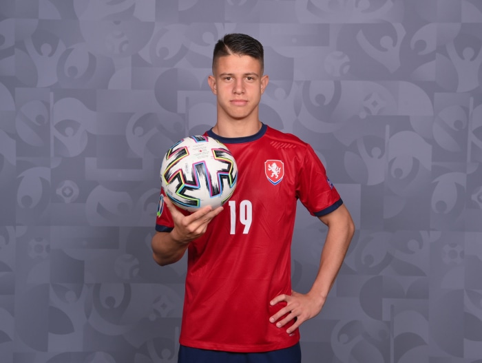 Adam Hložek with soccer ball