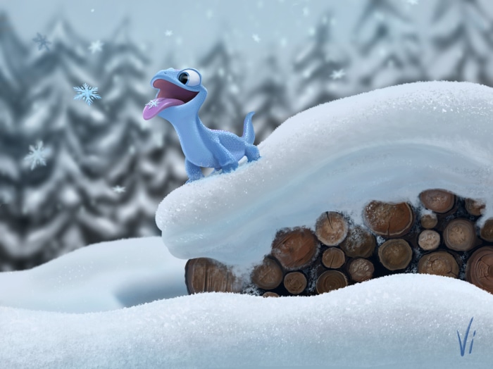 Bruni the Salamander from Frozen 2 in Snow