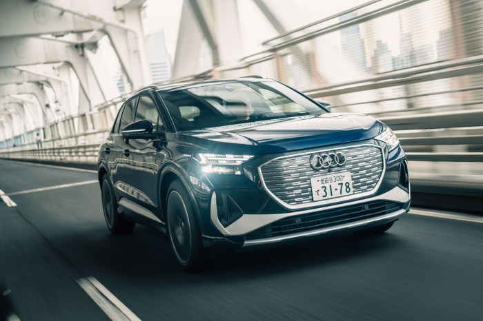Audi Q4 E-tron driving on a bridge