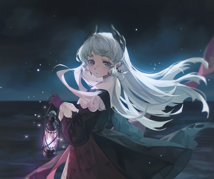 Irene from Arknights holding a lantern