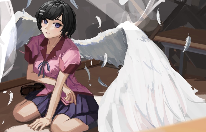 Tsubasa Hanekawa from Monogatari with Angel Wings