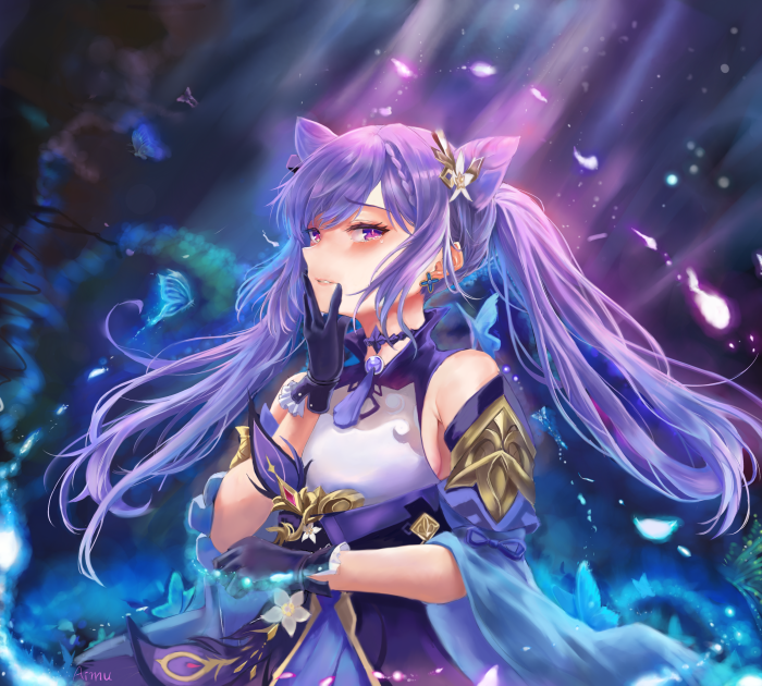 Keqing from Genshin Impact with butterflies