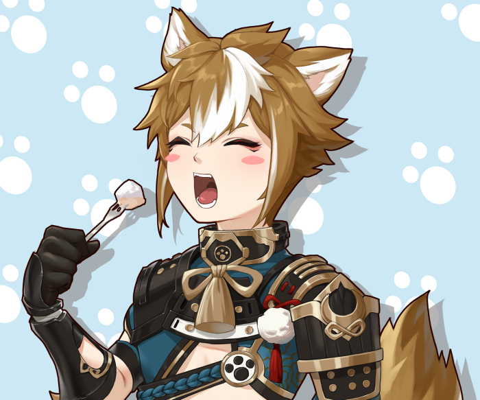 Gorou from Genshin Impact eating food