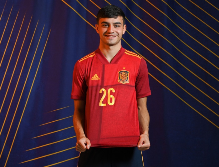 Pedri wearing Spain national football team jersey