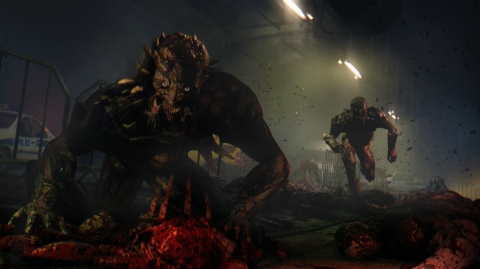 Monsters in a dark, debris-filled environment