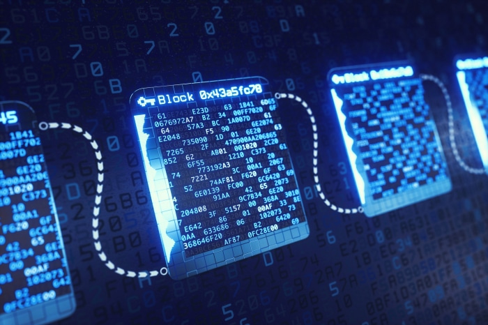 Blockchain technology with digital blocks and code