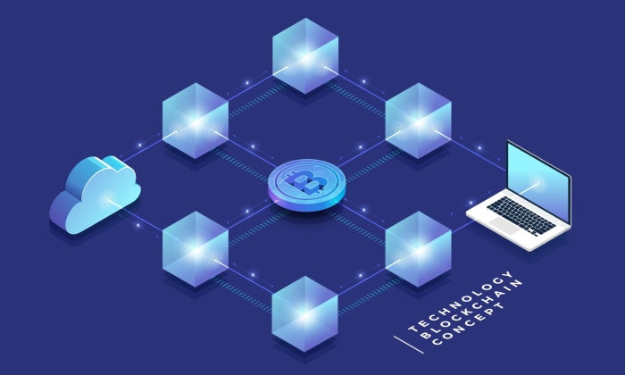 Blockchain Technology Concept with Bitcoin and Cloud