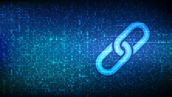 Blockchain link symbol on digital background