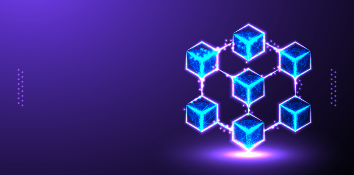 Abstract Blockchain Network with Glowing Cubes
