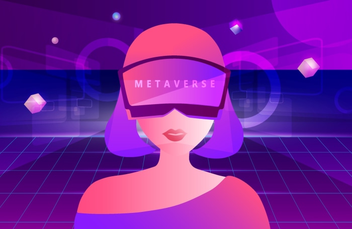Woman wearing VR headset in Metaverse