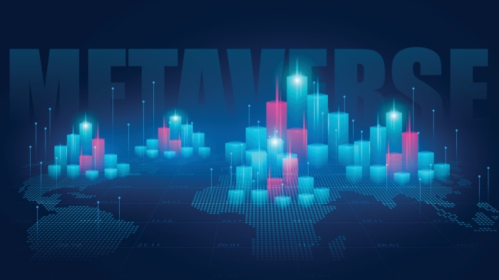 Metaverse digital world with bar charts