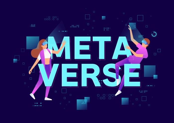 Metaverse illustration with people using VR