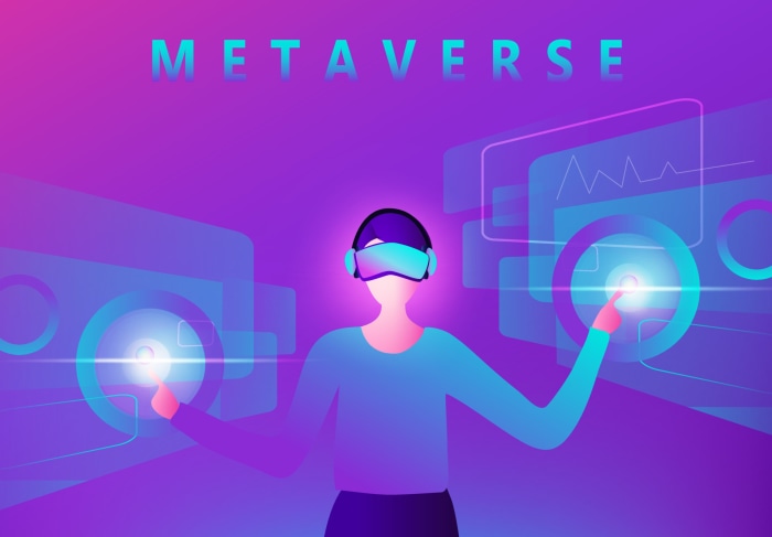 Metaverse illustration with person using VR headset