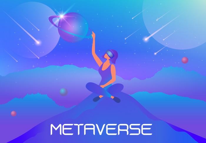 Metaverse illustration with woman in VR headset