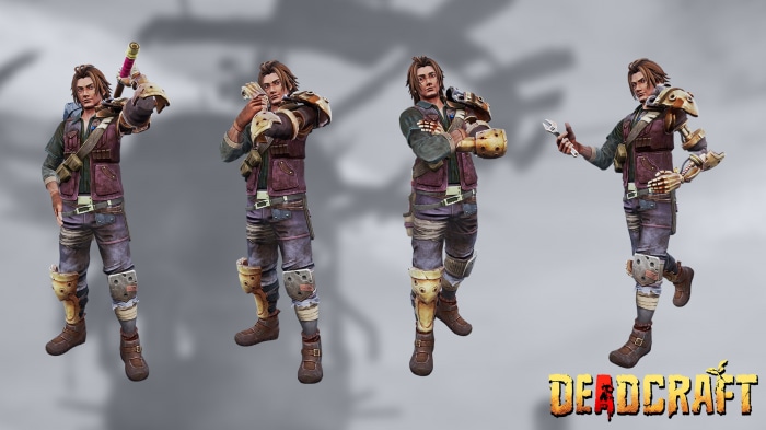 Deadcraft character with mechanical arm and tools