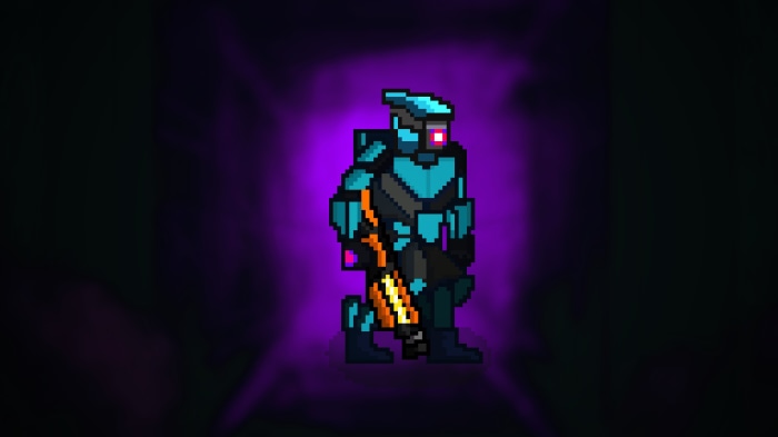Pixelated character with a gun