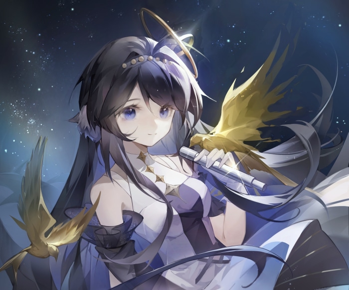 Astesia from Arknights with golden birds