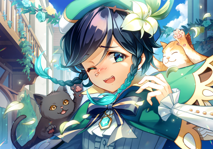 Venti from Genshin Impact with cats