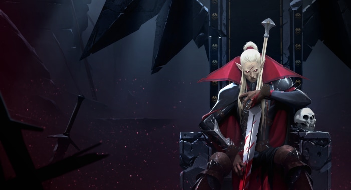Vampire King on Throne with Sword and Skull