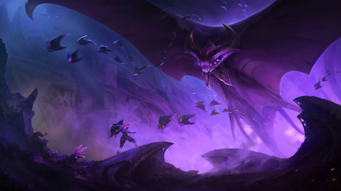 Bel'Veth from League of Legends with void creatures