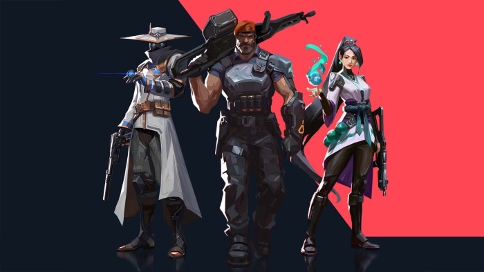 Valorant characters Cypher, Brimstone, and Sage