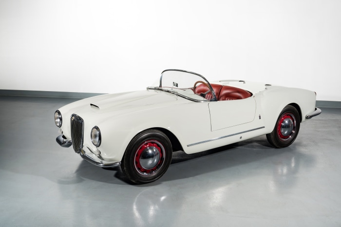 White Lancia Aurelia B24S Spider with red interior