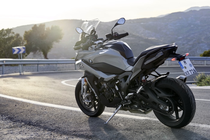 BMW S1000 motorcycle on a winding road