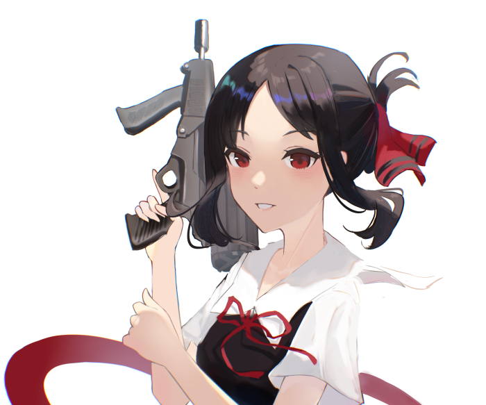 Kaguya Shinomiya from Kaguya-sama: Love Is War holding a gun