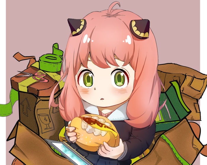 Anya Forger from Spy X Family holding a sandwich