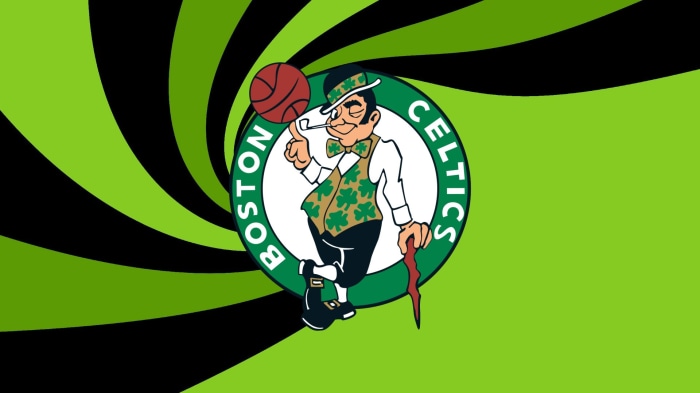 Boston Celtics mascot with basketball