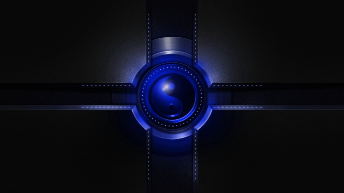 Blue Yin Yang Symbol with Metallic Accents