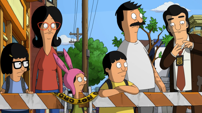 The Belcher Family and Detective from The Bob's Burgers Movie