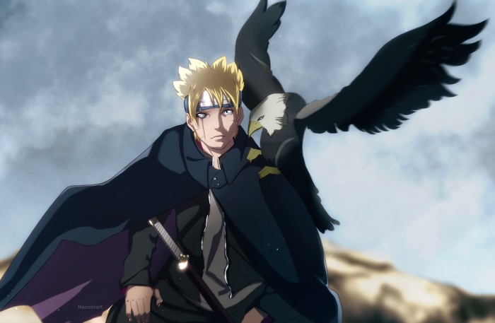 Boruto Uzumaki with an eagle
