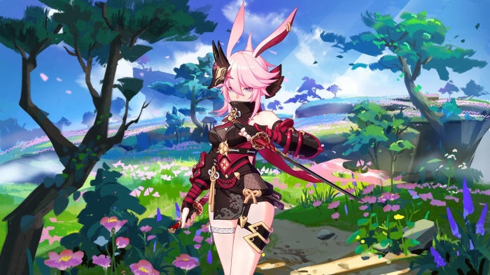 Yae Miko from Genshin Impact in a field