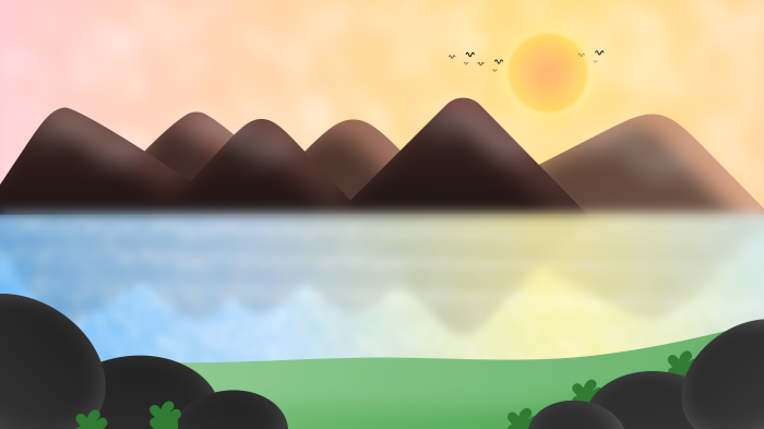 Artistic Mountains Reflecting in Water at Sunset