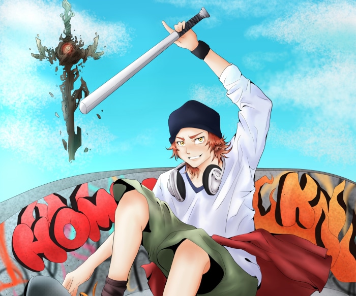Misaki Yata from K Project with a baseball bat