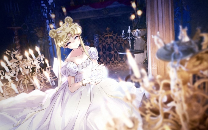 Sailor Moon in a white dress