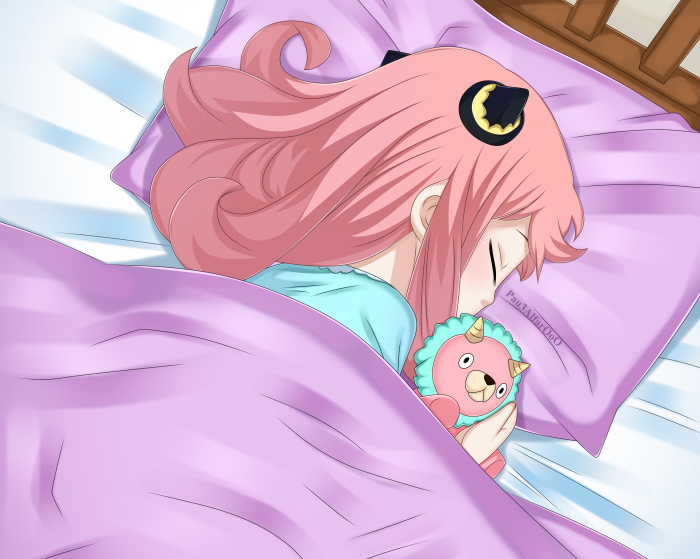Anya Forger from Spy X Family sleeping with a toy