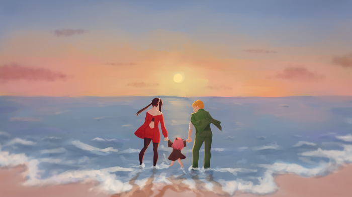 Spy X Family: Yor, Loid, and Anya at Sunset