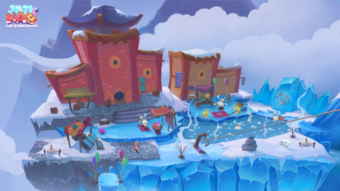 Kao The Kangaroo in a snowy village