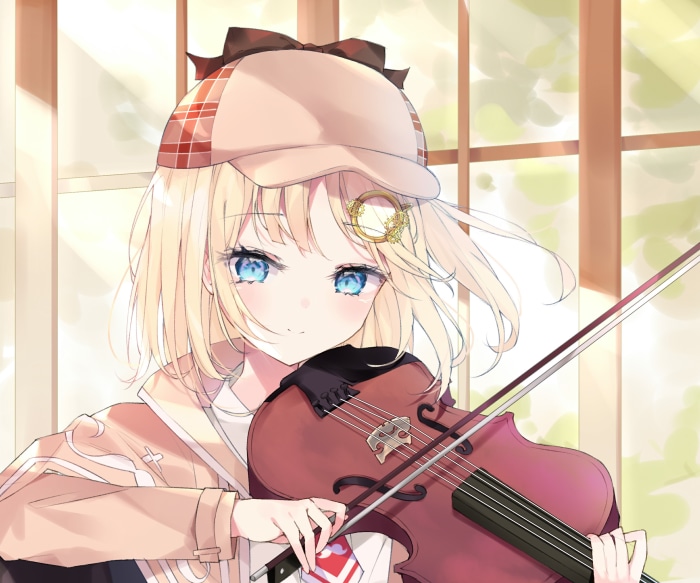 Watson Amelia from Hololive playing the violin
