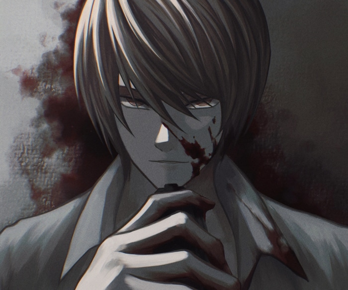 Light Yagami from Death Note holding a bottle