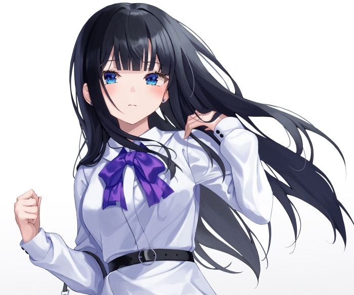 Anime girl with black hair and blue eyes