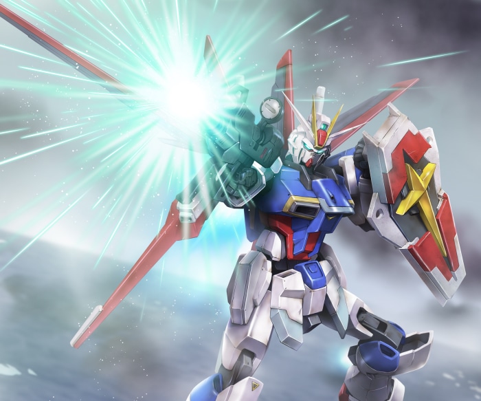 Strike Freedom Gundam firing beam rifle