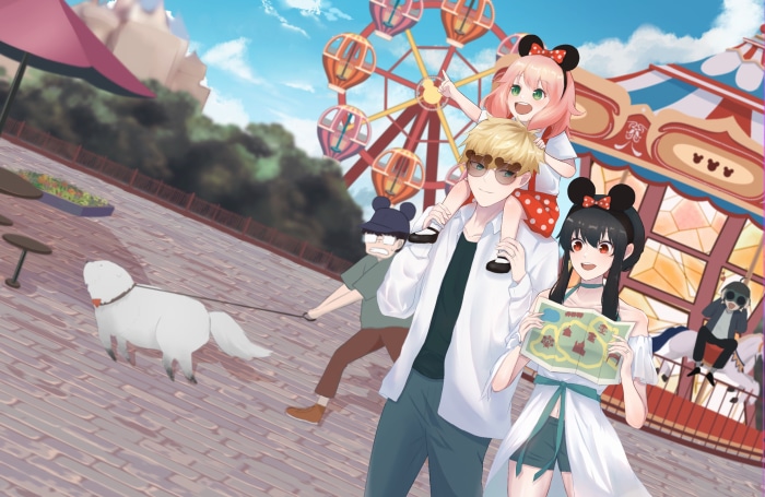 Spy X Family characters at an amusement park