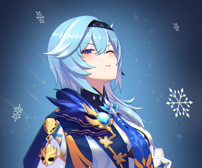 Eula from Genshin Impact with Snowflakes