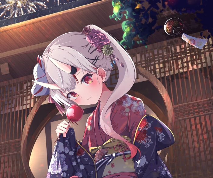 Nakiri Ayame from Hololive eating candy apple