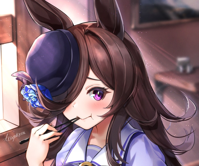 Rice Shower from Uma Musume: Pretty Derby eating