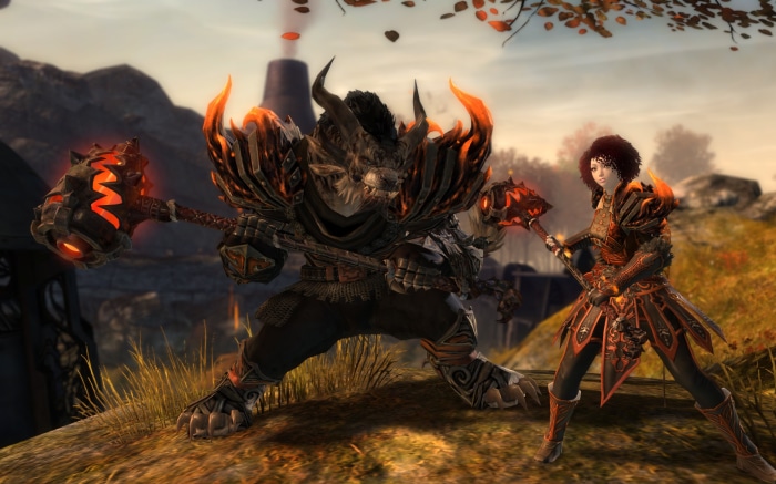 Guild Wars 2: End Of Dragons characters with fiery hammers