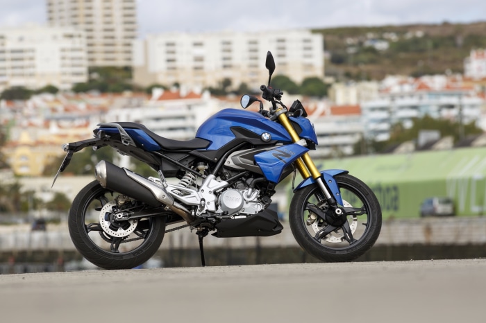 Blue BMW G310R motorcycle 4K